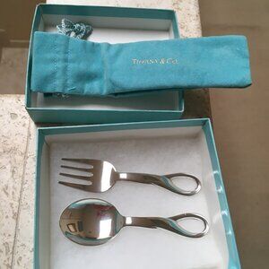1984 Vintage Tiffany and Co. Elsa Peretti Sterling Silver Baby Spoon Fork Set